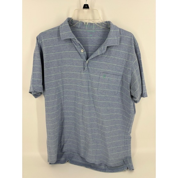 B Draddy Men's Striped Polo Shirt Casual Short Sleeve Blue Green Size M - Picture 1 of 8